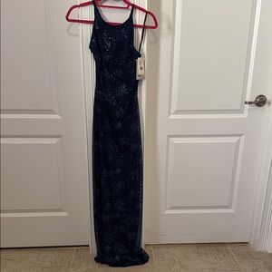 Elegant Navy Blue Glitter Dress